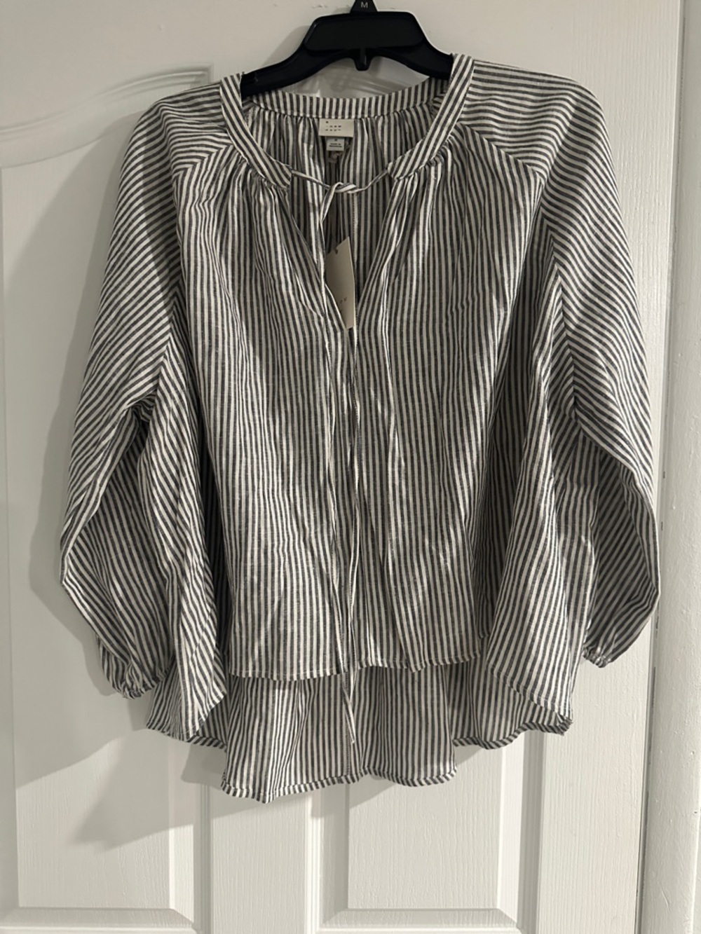 a new day Black & White Striped Peasant Top